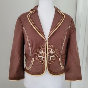Vintage The‎ Limited Cropped Blazer Women SMALL Beaded Embroidered Fitted Boho